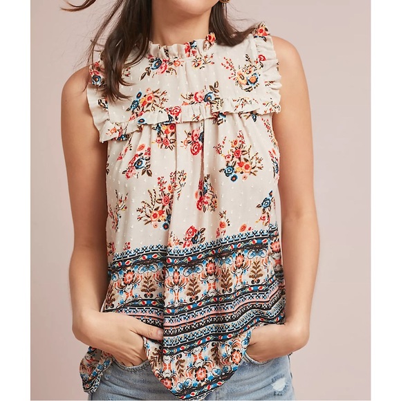 Anthropologie Tops - Anthropologie Floral Swiss Dot Blouse by Eri + Ali Sz S EUC